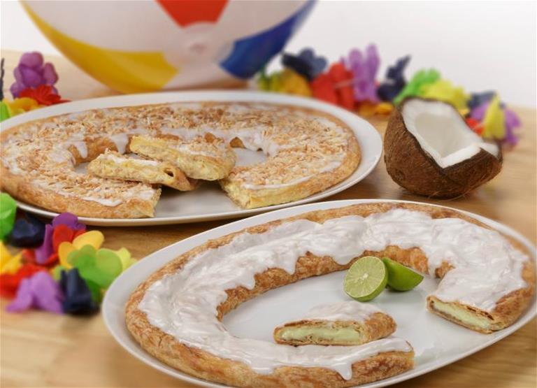 Coconut and Key Lime Kringle surrounded by a beach ball.