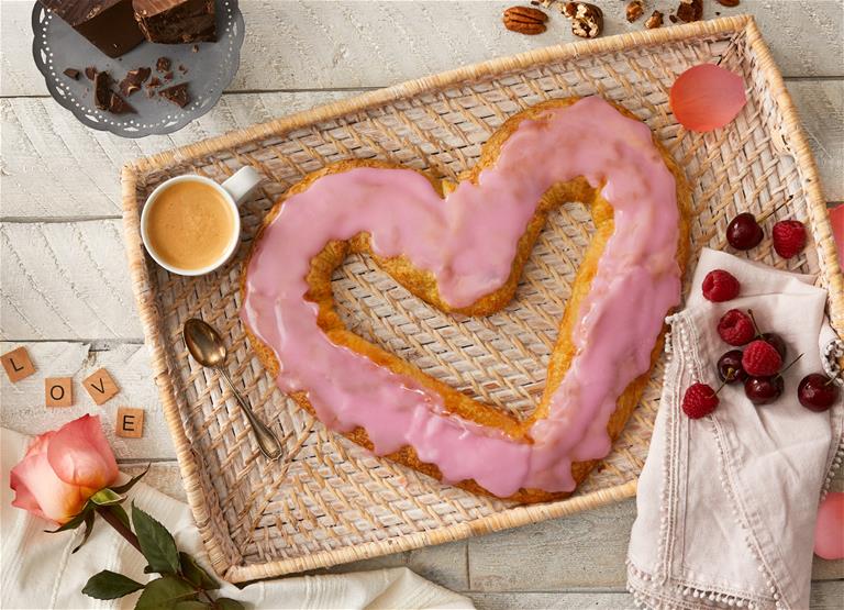 Heart shaped Kringle on a breakfast tray. 